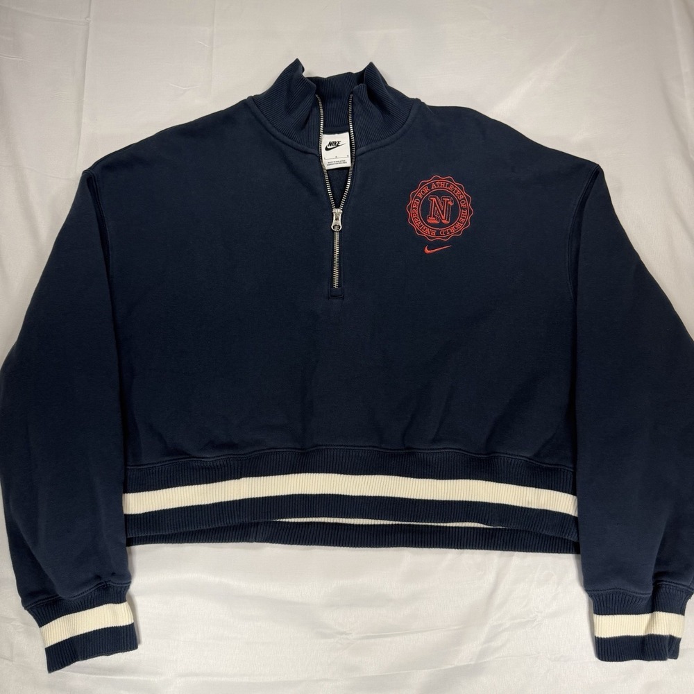 Nike Phoenix Fleece Women's Oversized Crop 1/2 Zip Sweatshirt Navy Large